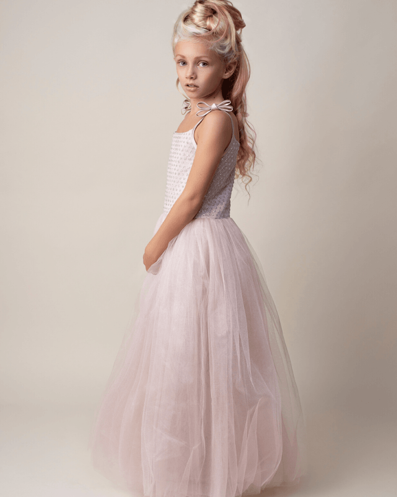 Bruidsmeisjes jurk feestjurk lang roze glitter kleedje bruiloft