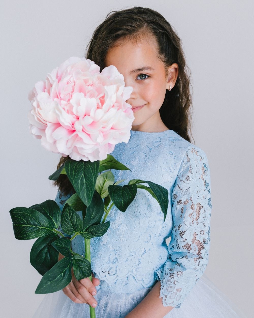 Lichtblauw top van kant communicant