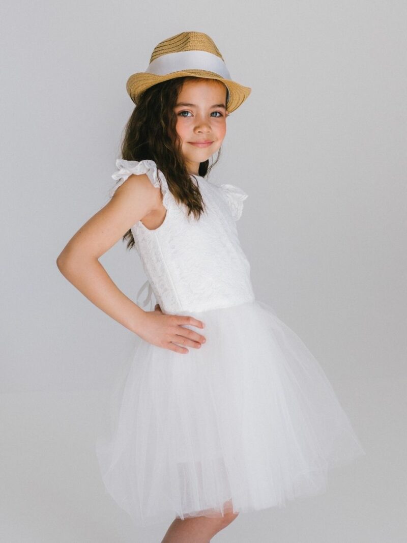 Jurk met vetersluiting – Jurkje Vivi – ivoor