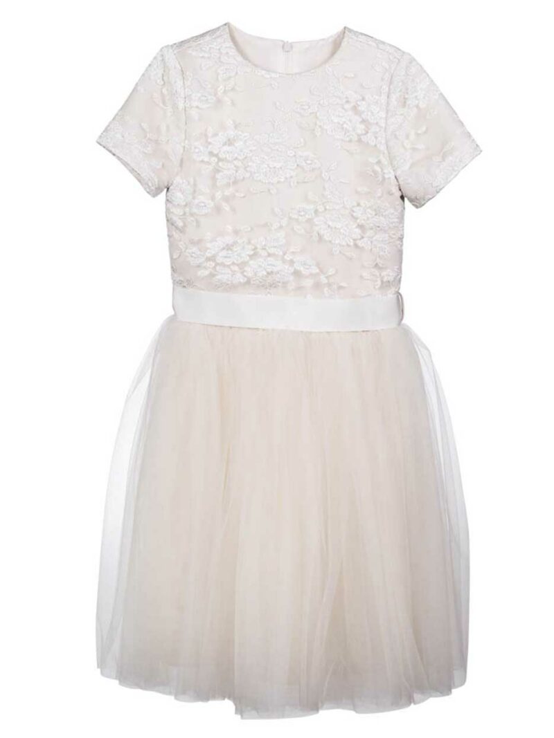 Jurk met mouwen – Jurkje Emmaly – champagne met ivoor