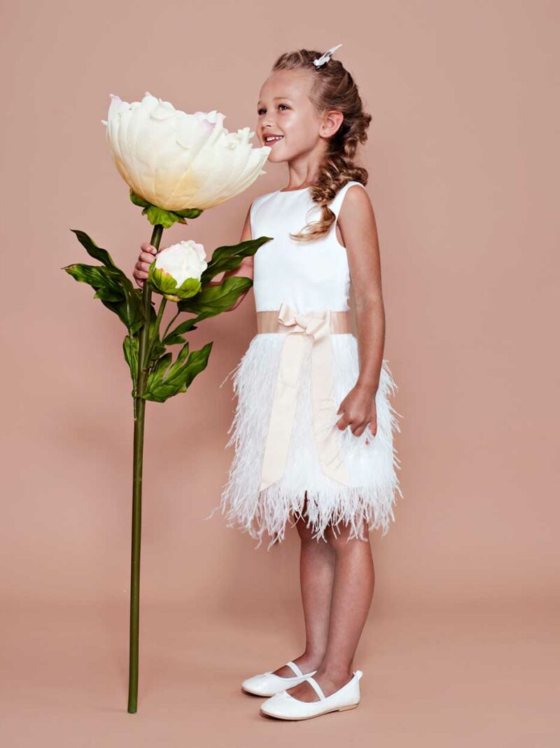 Feestjurkje met veertjes – Jurkje Fé – ivoor met blush