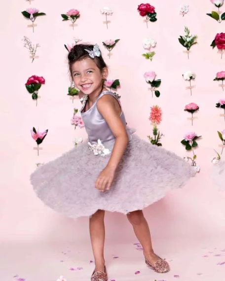 Feestjurkje bruidmeisjes jurkje roze kind meisje tule bloemen bruiloft kort