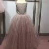 Lange jurk bruidsmeisje bruiloft kleding kinderen meisjes kinderbruidsmode jurk kleed roze glitter
