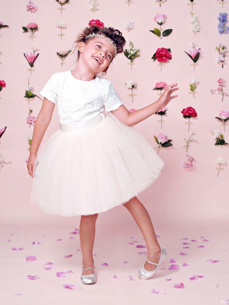 Jurk met korte mouwen – Jurkje Brooklyn – Ivoor en champagne