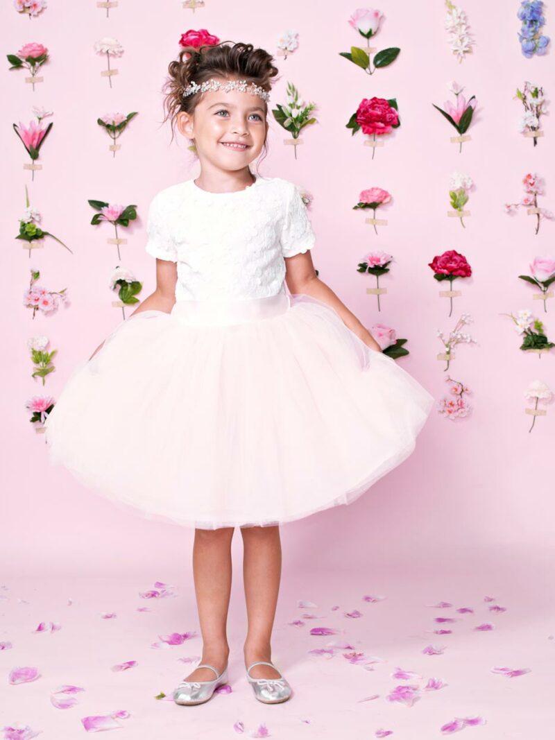 Jurk met korte mouwen – Jurkje Brooklyn – Ivoor en champagne