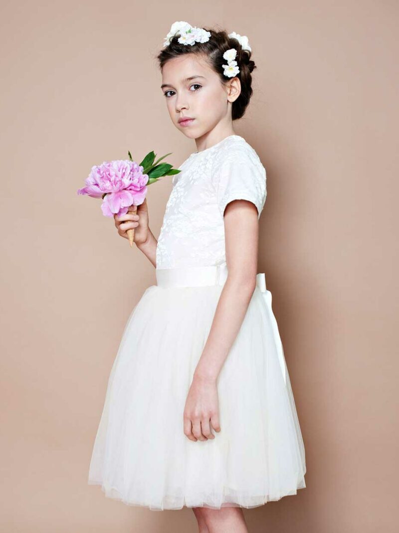 Jurk met mouwen – Jurkje Emmaly – champagne met ivoor