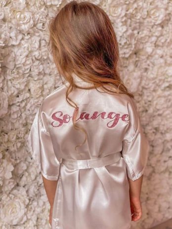 Kimono met naam voor meisjes – rosé gouden glitter tekst