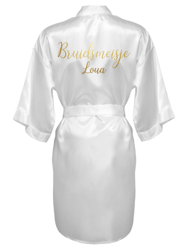 Kimono met naam voor bruidsmeisjes – dames – gouden tekst