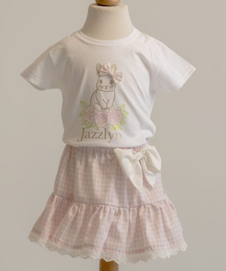 Roze geruit rokje kinderen meisjes paas T-shirt met naam