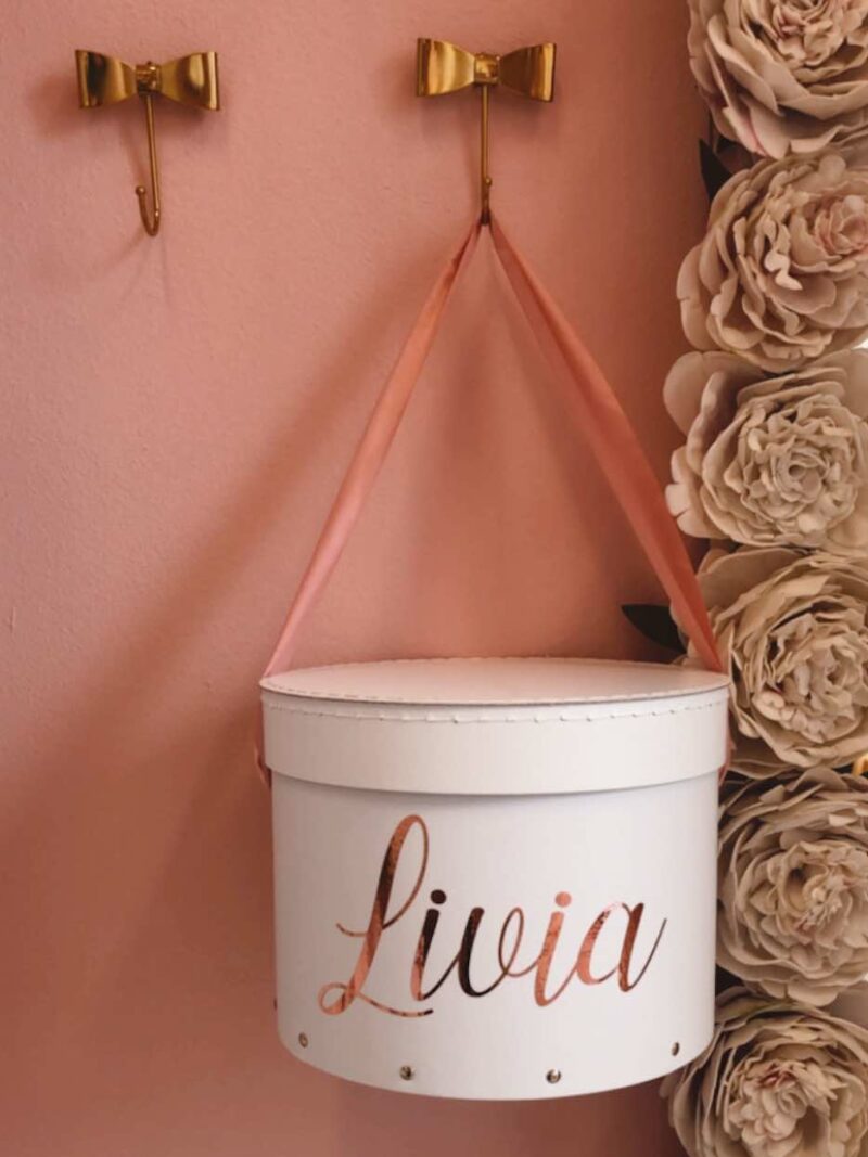 Gepersonaliseerde luxe opbergdoos met naam – Wit – Rond