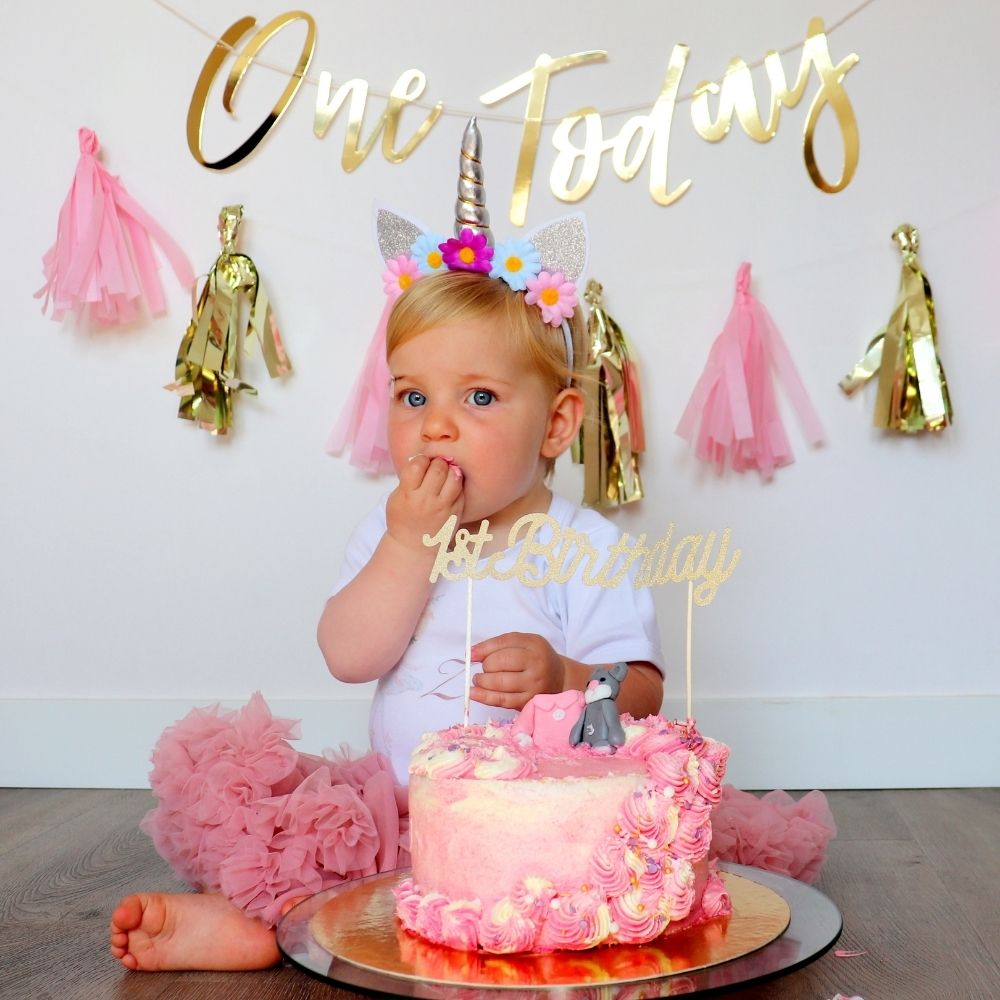 Eerste verjaardag outfit roze rokje romper met naam