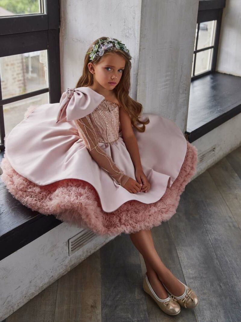 Korte roze jurk met glitters – 3217