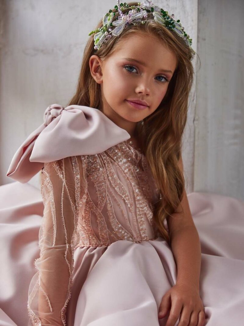 Korte roze jurk met glitters – 3217