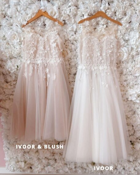 Bruidsmeisjes jurkje ivoor blush bloemen driekwart 3/4 lengte communiejurk