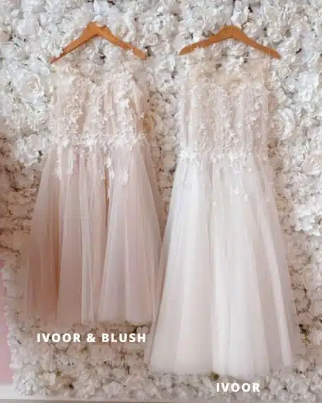 Bruidsmeisjes jurkje ivoor blush bloemen driekwart 3/4 lengte communiejurk