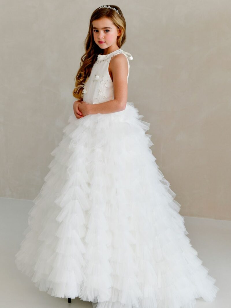 Tule jurk met sleep – Ivoor – 3124