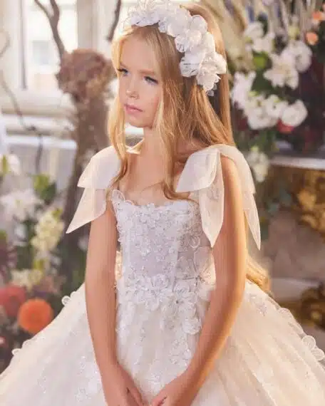 Lange communiejurk met sleep maat