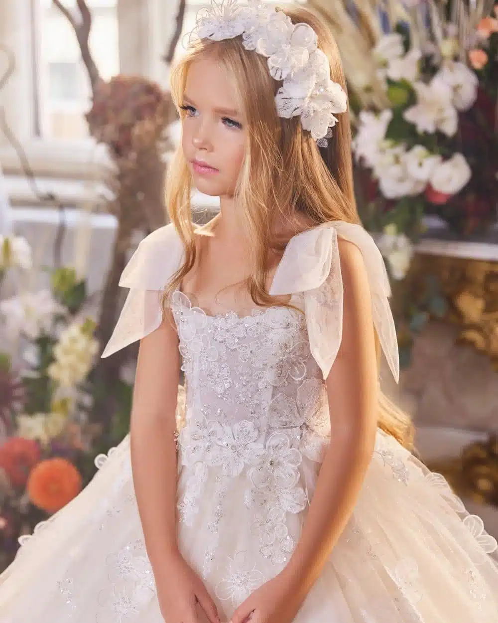 Lange communiejurk met sleep maat