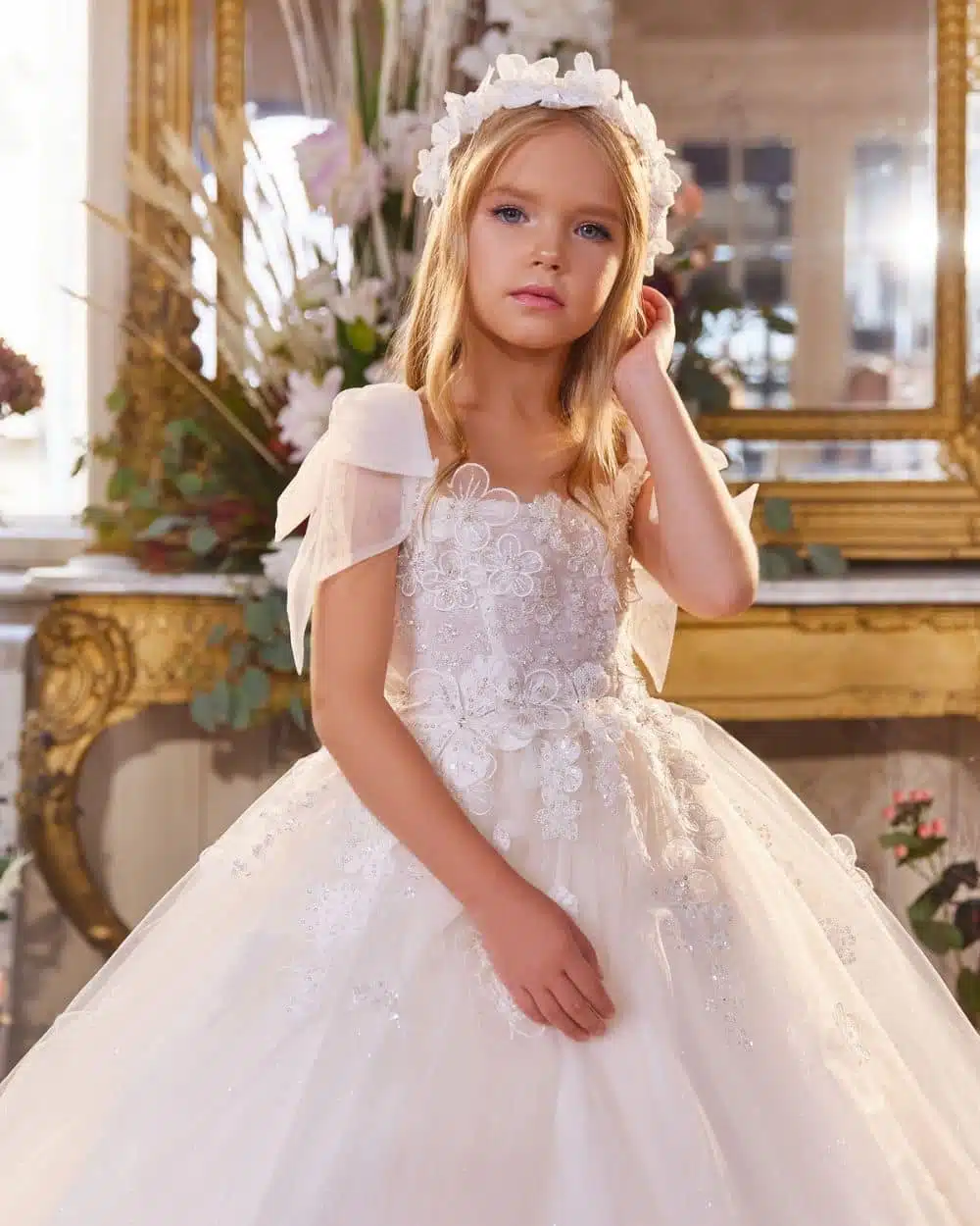 Lange communiejurk en bruidsmeisje jurk kind