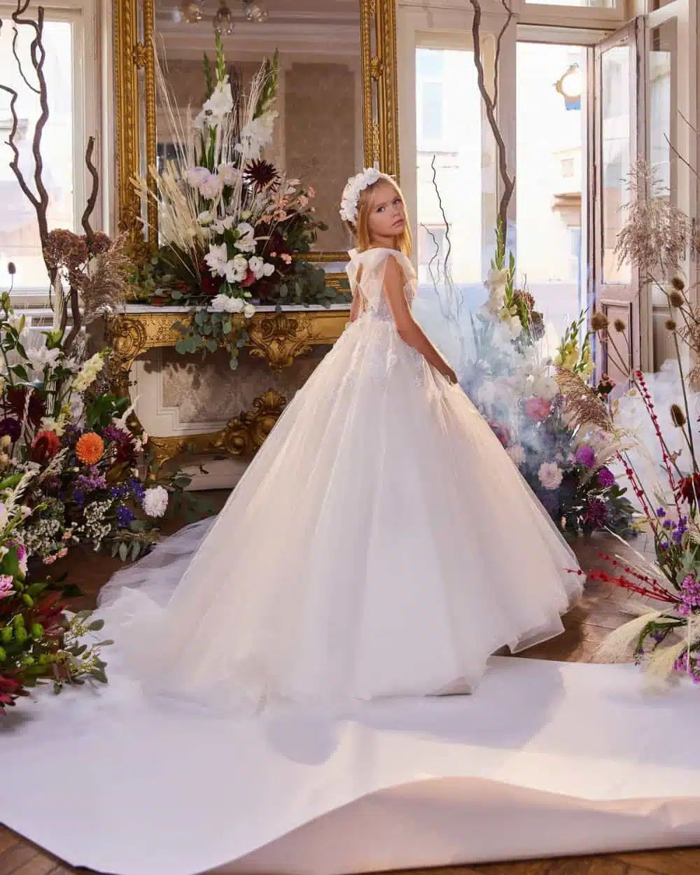 Lange communiejurk met sleep maat