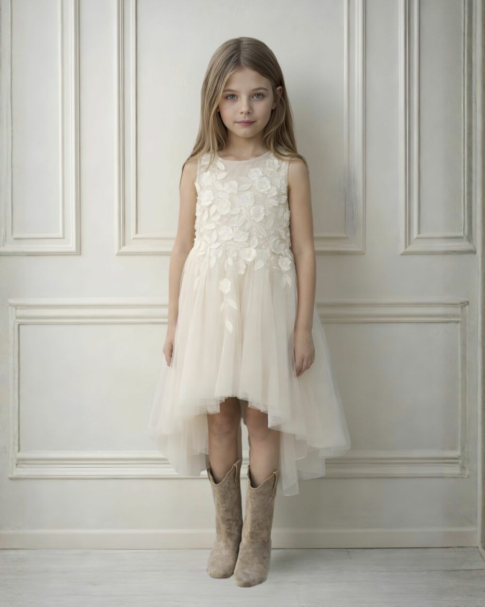 Meisjes in bruidsmeisjes jurk vooraanzicht