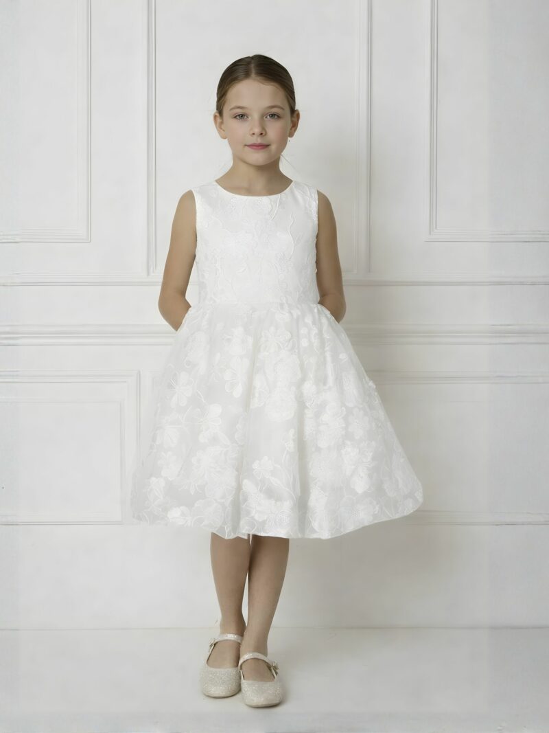 Jurk Jade – Bruidsmeisjes jurk ivoor met geborduurde bloemen