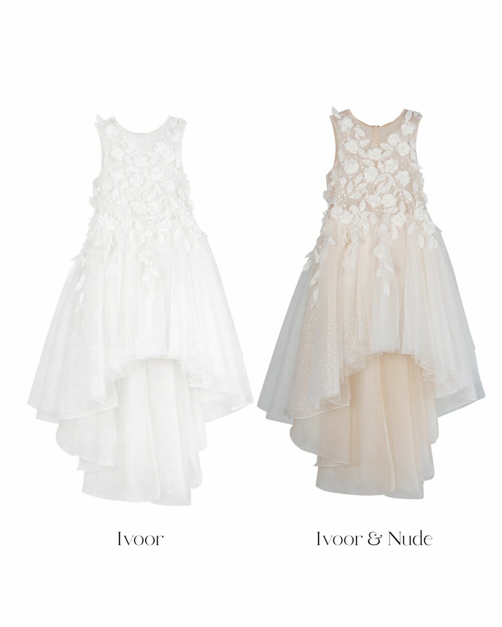 Ivoor en nude bruidsmeisjes jurken