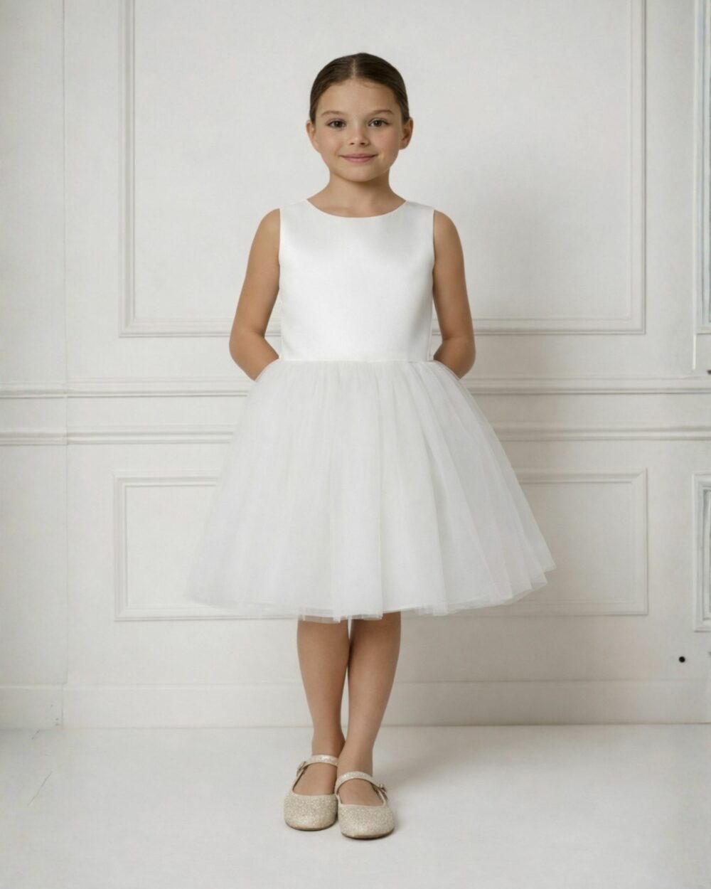 bruidsmeisje in ivoor tule jurk