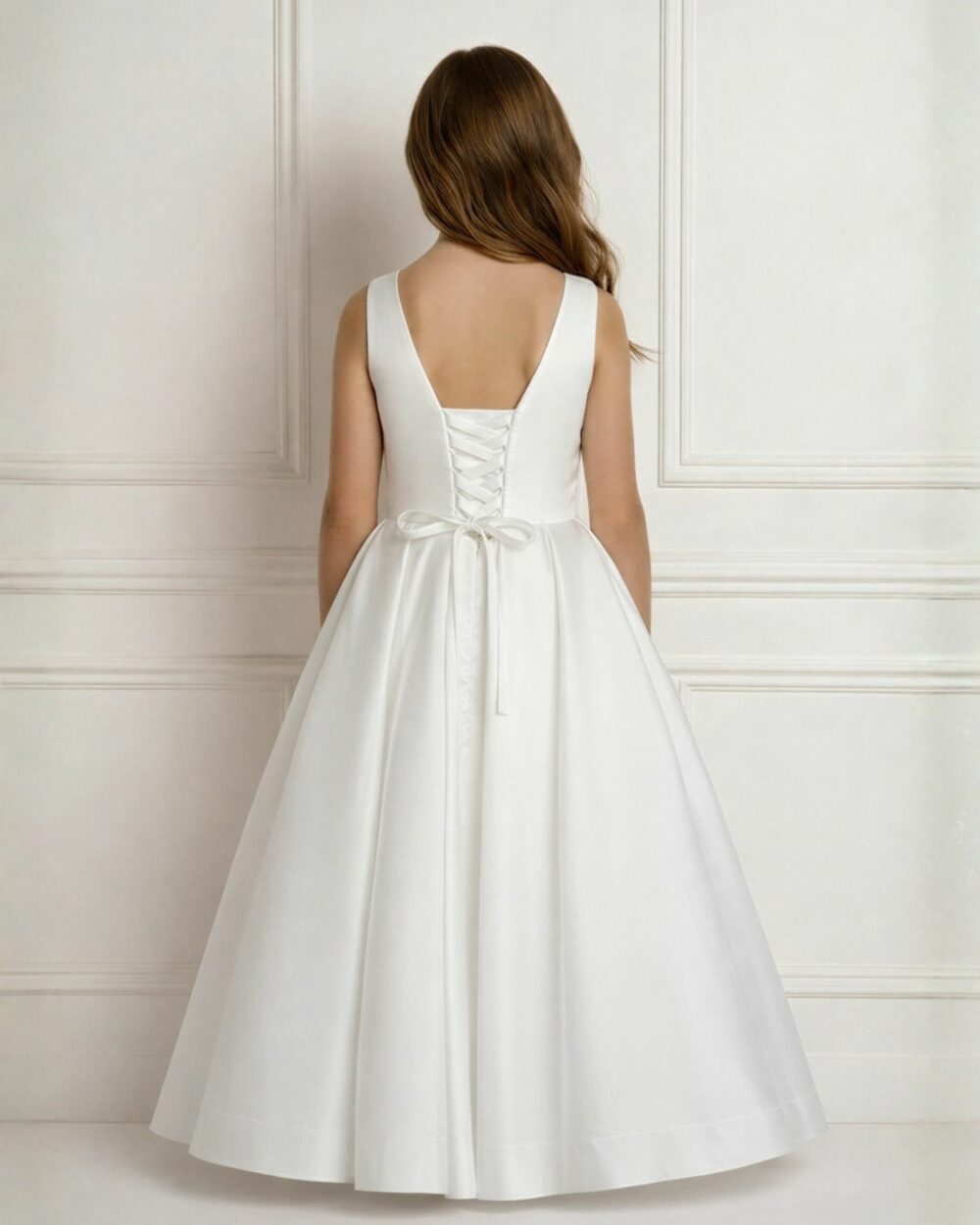 lange satijnen jurk meisje vetersluiting