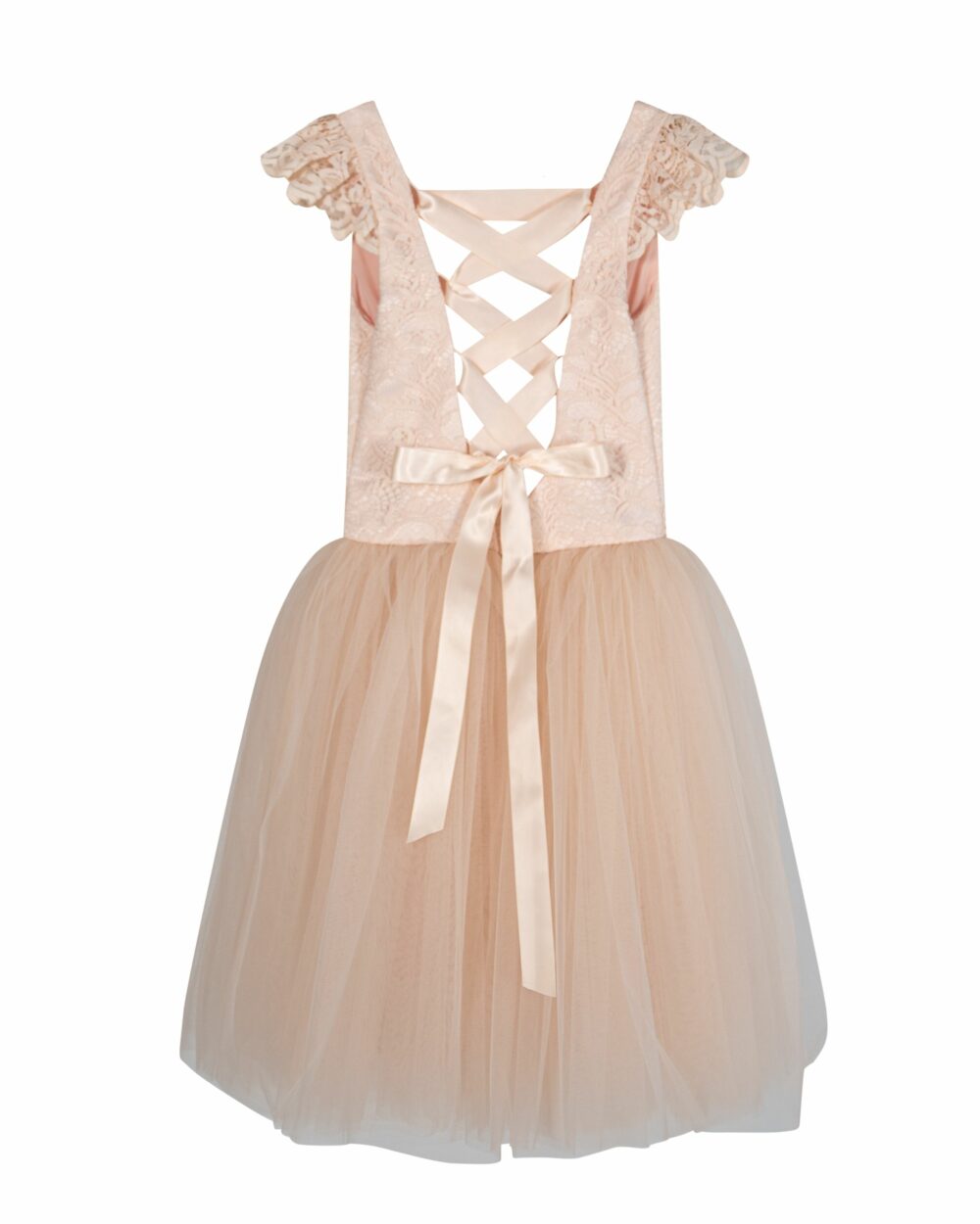 Roze bruidsmeisjes jurk met vetersluiting